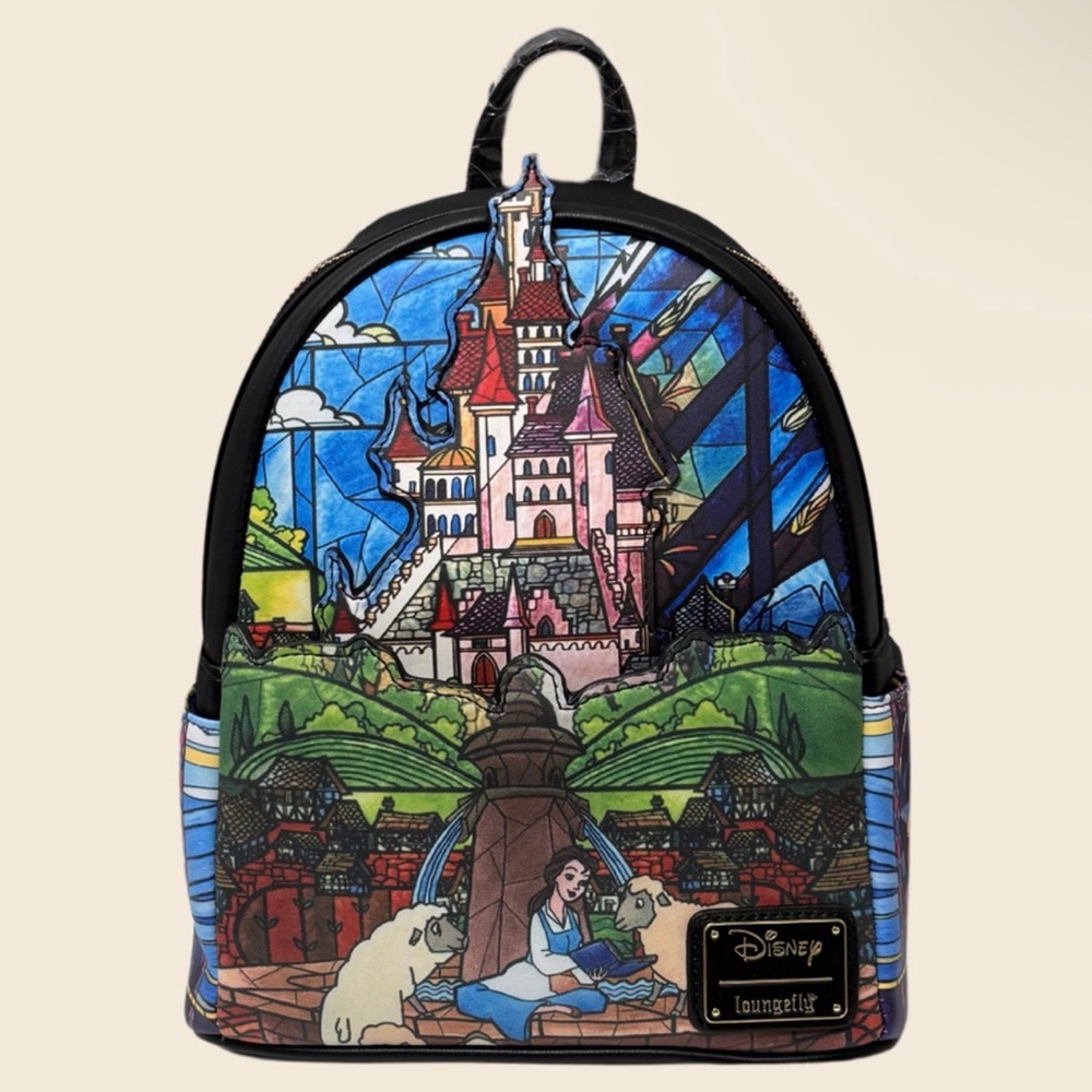 NWOT Disney Beauty & The Beast Belle Stained Glass Loungefly Mini Backpack